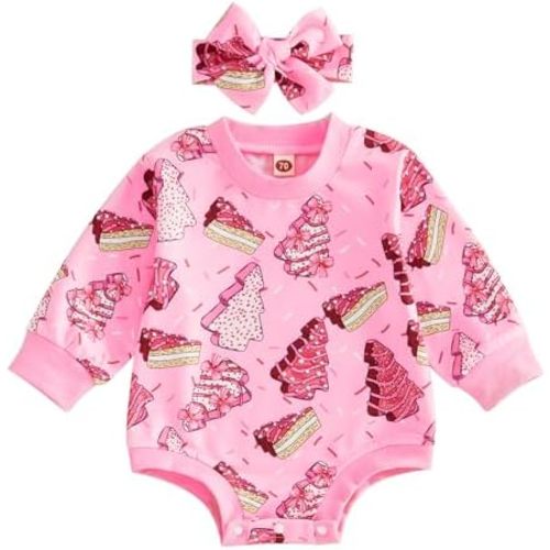GOOCHEER Newborn Baby Girl First Christmas Outfit Christmas Tree Sweatshirt Bubble Romper Bodysuit Fall Winter Clothes