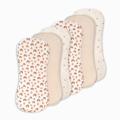 Muslin Burp Cloths Neutral Set, 6 Pack 20"x9" 100% Cotton Burp Cloths Baby Boy and Girl, Large Absorbent Burping Cloth for Babies, Soft Muslin Baby Washcloths, Nursery Gift Set Neutral Rainbow Design