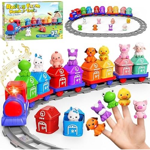 Train Set for Toddlers 2-4,Toddler Toys for 1 2 3 Year Old,Electric Train Set Montessori Learning Matching & Sorting Toys, Learning Toy Birthday Gift for Boy Girl