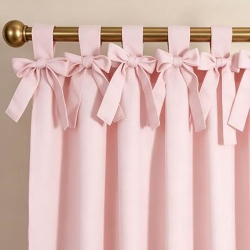 Whaline Pink Bow Blackout Curtain Coquette Window Curtain 52 x 84 Inch Solid Color Light Filtering Window Drapes for Living Room Bedroom Princess Room Decoration, 1 Panel