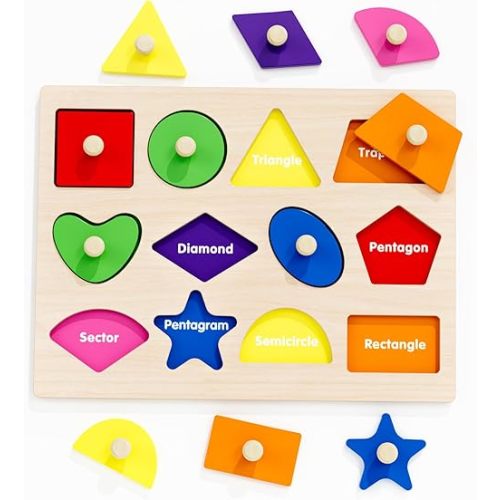 Wooden Puzzles for Toddlers 1-3, Montessori Shapes Sorter Board Puzzle for 1 2 3,Preschool Learning Toys for Baby Kids