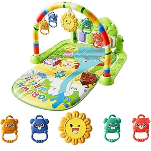 Baby Gyms Play Mats, Musical Activity Center Baby Piano Gym Mat, Music and Lights Tummy Time Padded Mat for Newborn Newborn 0 to 3 6 9 12 Months
