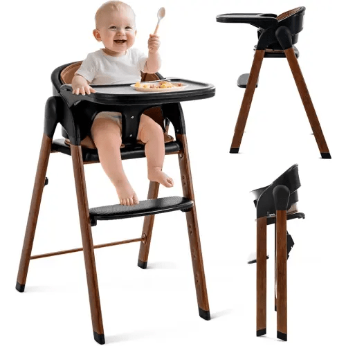 Convertible High Chairs for Babies & Toddlers. 5-in-1 Adjustable High Chair with Removable Tray, Easy to Clean, Portable (Black Brown)
