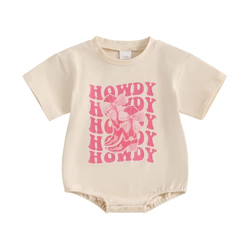 Baby Girl Western Clothes Summer Romper Howdy Cowgirl Boots Printed Short Sleeve Graphic Tshirts Newborn Bubble Onesie