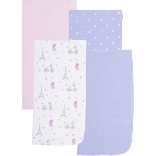 EVERYDAY KIDS 4 Pack of Soft Flannel Receiving Baby Blanket Set for Girls; Pink and Grey Baby Swaddle Blankets with Paris Eiffel Tower and Polka Dot Designs for Newborn Baby Girl Nursery