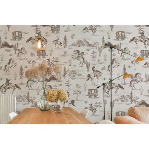 Rustic Brown Cowboy and Horse Wall Mural | Western Monochrome Brown Rodeo Wallpaper