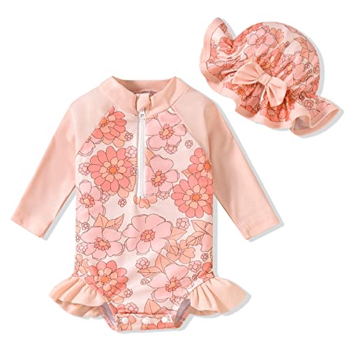 Aalizzwell Baby Girls Long Sleeve One Piece Swimsuit with Hat