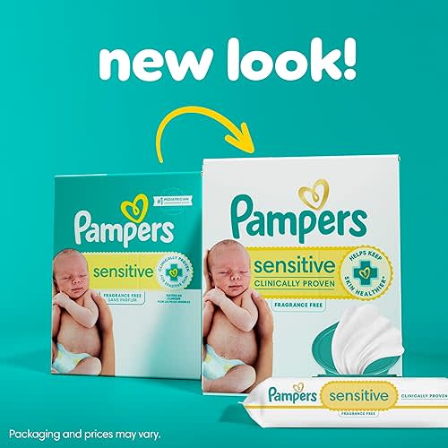 Pampers Baby Wipes, Sensitive, Water Based Wipe, Clinically Proven, Hypoallergenic, and Unscented for Babies, 672 Wipes Total (8 Flip-Top Packs) [Packaging May Vary]