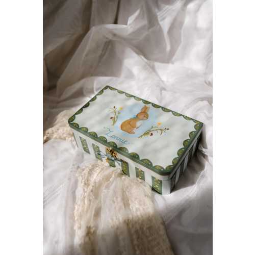Hand Painted Baby Keepsake Box: Personalized Memory Box for Kids featuring Bunny Folk Art