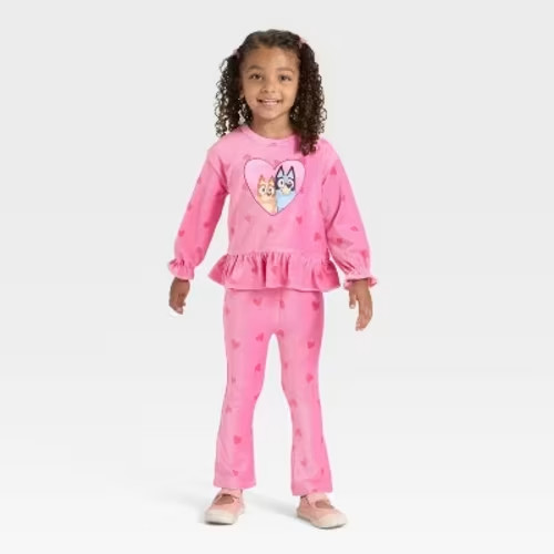 Toddler Girls' 2pc Bluey Bingo Ribbed Velour Top and Pants Set - Pink