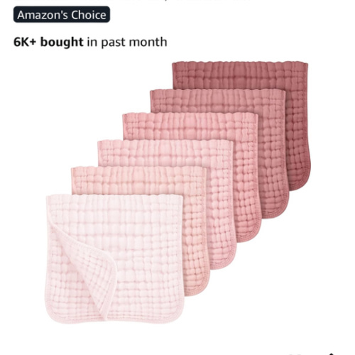 Looxii Muslin Burp Cloths Baby Girl 6 Pack - 20" x 10" - Ultra Soft & Absorbent, 6-Layer 100% Cotton for Spit Up & Drool- Gentle Baby Burping Cloth, Newborn Essentials Shower Gift Girl, Gradient Pink