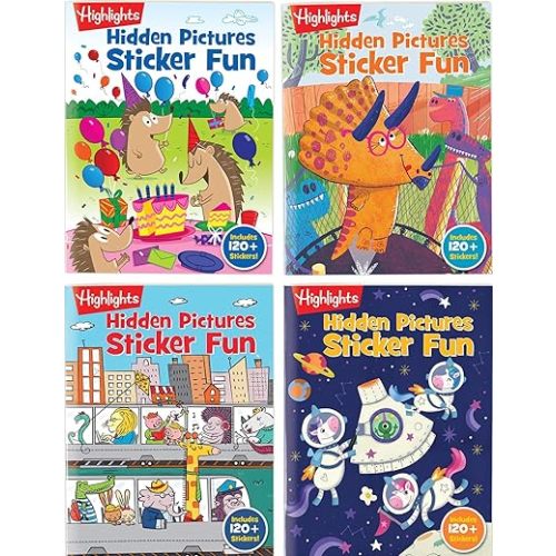 Highlights Hidden Pictures Sticker Fun Amazing Adventures Collection: Seek and Find Sticker Activity Books for Kids Ages 3-6, 4-Pack with Over 400 Stickers, Double as Coloring Books