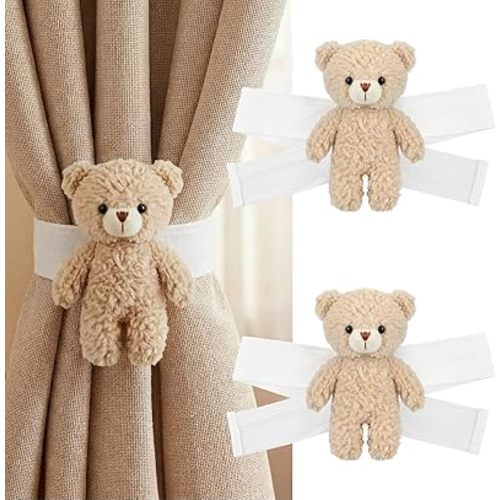 Chumia 2 Pack Bear Curtain Tiebacks Cute Nursery Decor Cartoon Bears Curtain Ties Decorative Animal Shape Holdbacks for Nursery Jungle Theme Rooms Office Living Room