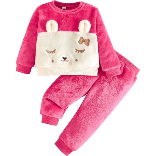 Jecson Baby Girl Clothes Flannel Sweatsuit 2 Piece Outfits Set for 6M-3T | Soft flannel baby girl outfits with warm bunny-embroidered top for fall, winter, daycare, playdates, and family photos