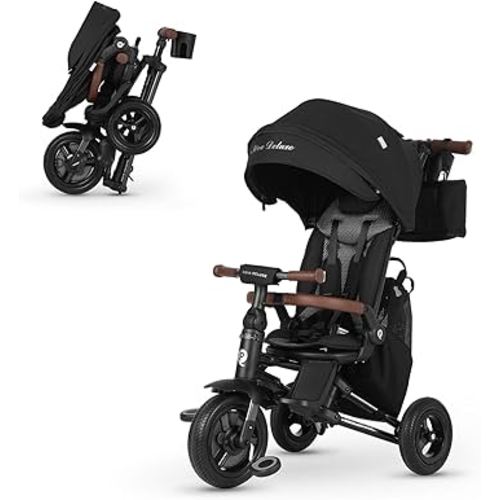 QPlay Baby Bike Stroller for Age 10 Months to 6 Years Old,8 in 1 Folding Toddler Bike Stroller with Removable Canopy & Guardrail Rotatable Seat -Tricycle for Toddlers Age 3-5 Boys & Girls Gift Trike