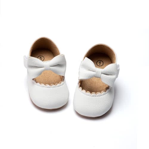 KIDSUN Infant Baby Girls Mary Jane Shoes Non-Slip Rubber Sole Ballet Slippers Princess Dress Wedding Shoes Newborn Crib Shoes First Walkers Shoes