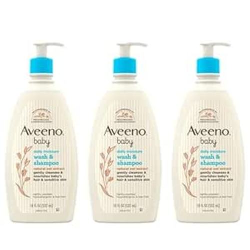 Aveeno Baby Gentle Body Wash & Shampoo with Natural Oat Extract, Tear-Free, Paraben-Free & Phthalate-Free Formula for Baby’s Sensitive Hair & Body, Lightly Scented, 18 fl. oz, 3 Pack