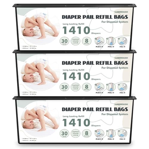 Diaper Pail Refill Bags - Compatible with Genie Easy Roll Signature & Platinum Pails | Each 30 Bags Holds Up to 1410 Newborn Diapers | 7-Layer OdorLock Technology | 3 Pack(90 Bags)