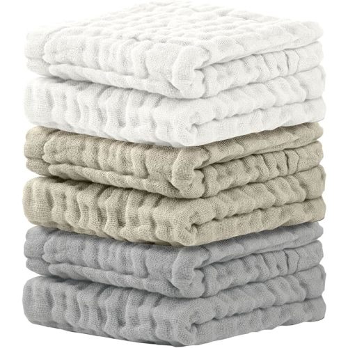 Baby Washcloths 6 Packs, Muslin Washcloths Baby,Cotton Burp Cloths, Extra Absorbent and Soft Wash Clothes for Newborns, 12x12 Inches