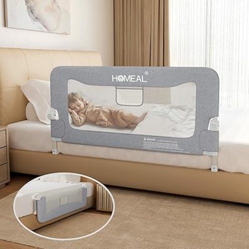 HOMEAL Bed Rail for Toddlers,47" x 26" Grey, Long Tall Foldable Baby Bed Rail Guard for Easy Use and Storage, U-Shaped Base Width Increased by 4", Suitable for Twin, Full, Queen, King Size Bed