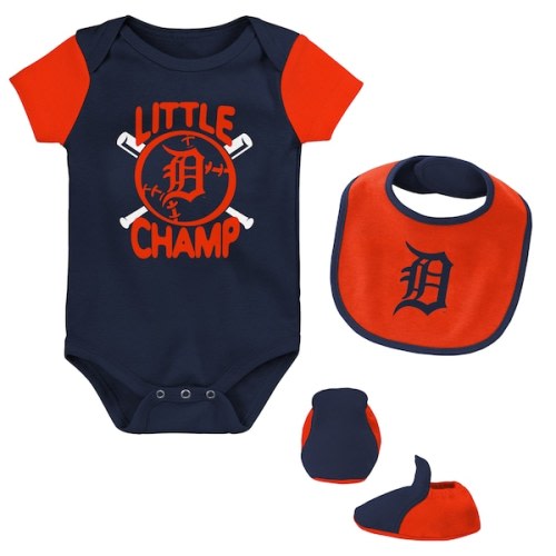 Newborn & Infant Detroit Tigers Navy Little Champ Three-Pack Bodysuit, Bib & Booties Set