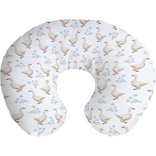 Vintage Geese Boho Floral Nursing Pillow Covers Cute Duck Wildflowers Nursing Cover for Breastfeeding Pillows Farm Animals Infant Nursing Slipcover for Baby Boys Girls Newborn