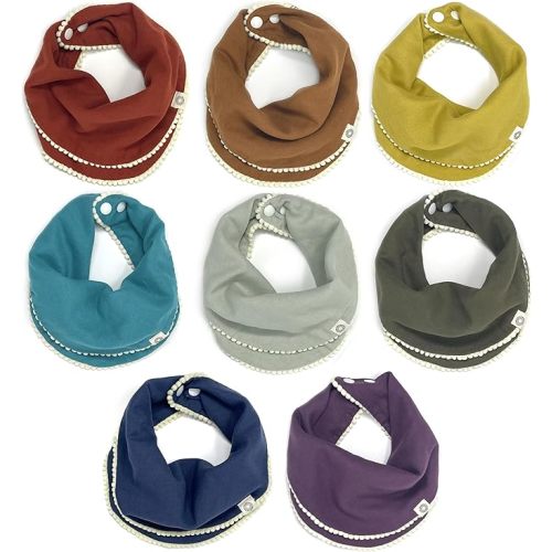 Indi - Fairtrade Organic Baby Bibs for Girls or Boys - Rounded, 4-Way Reversible, 8 Layer Muslin Drool Bibs