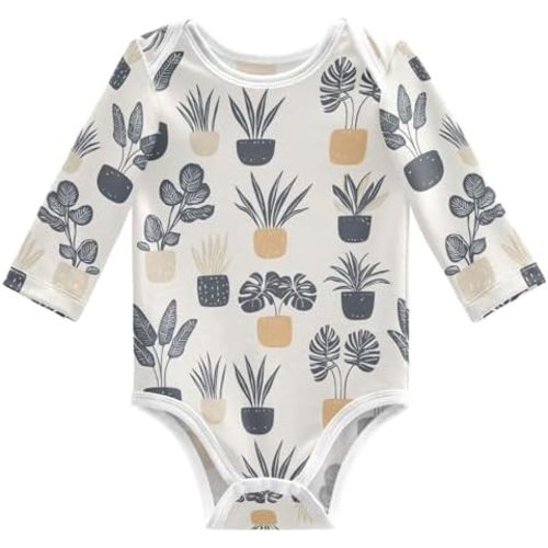 vvfelixl Baby Bodysuits Morandi Style Plants Long Sleeve Cotton Baby Clothes for Boys Girls 0-3M