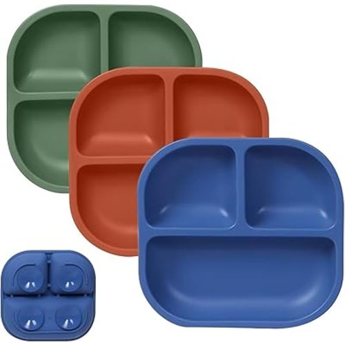 Babelio Powerful Suction Plates for Baby & Toddler, 100% Food Grade Silicone, Divided, BPA Free, Microwave & Dishwasher Safe