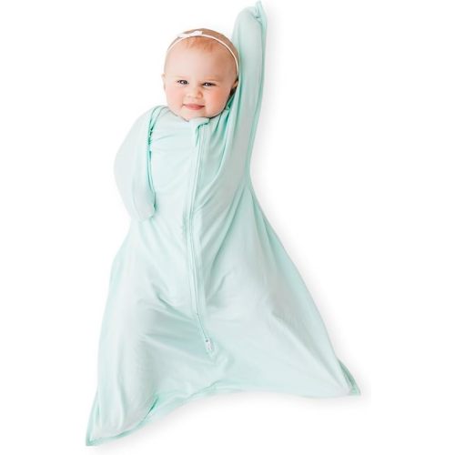 bebon Transition Swaddle - Baby Wearable Blanket - Cozy Sleep Sack, Wrap with 2-Way Zipper - 95% Bamboo Viscose, 5% Spandex (Dreammint, Medium 6-12 Month)