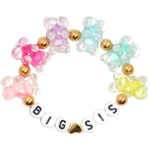 Big Sister Bracelets, Heart Charm Beads Stackable Bracelet Surfer Stretch Accessories Jewelry Gift for Big Sis