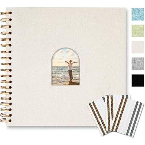 Vienrose 10X10 Inch DIY Scrapbook Album Linen Arch Window Photo Album 40 Blank Pages Scrap Book Photo Albums for Wedding Baby Shower, Beige