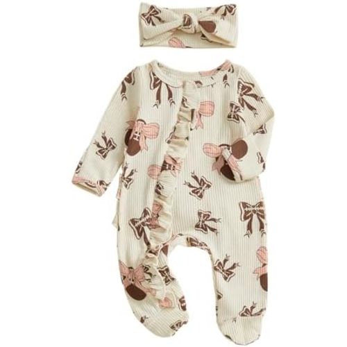 Newborn Baby Girl Fall Winter Outfits Clothes Knit Jumpsuit Ruffle Romper Newborn Coming Home Outfit for Baby Girl
