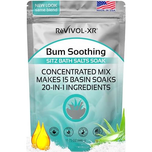 Sitz Bath for Hemorrhoids Soothing 20-in-1 Salts Mix + E Oils, 15 Soaks Concentrate for Toilet Seat Basin – Comfort Relief, Made in USA with Premium Natural Ingredients Including Aloe & Epsom Salts