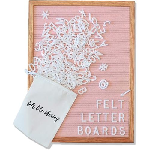 Felt Like Sharing Large Letter Board (Light Pink Felt - 12”x16”) – Changeable Message Board with 3 Sets of Felt Board Letters – Statement Wall Sign for Quotes, Home or Holiday Decor In Oak Frame