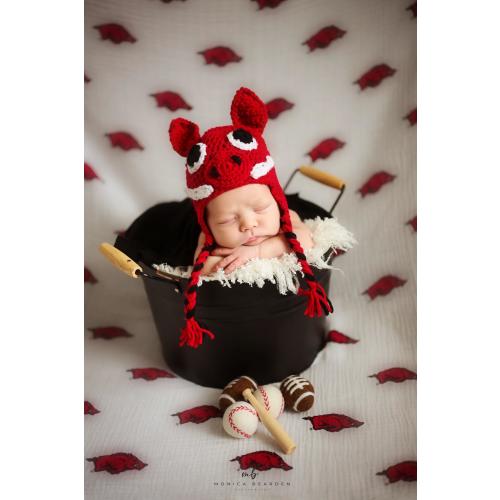 Handmade Crochet Arkansas Razorbacks Warthog Hat