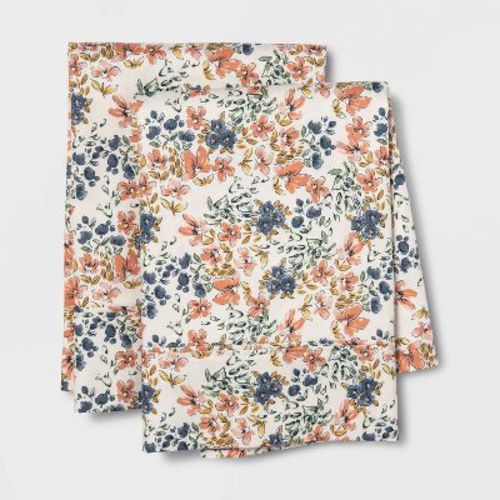 King Printed Performance 400 Thread Count Pillowcase Set Ditsy Floral - Threshold™: Cotton Sateen, Machine Washable, No Closure