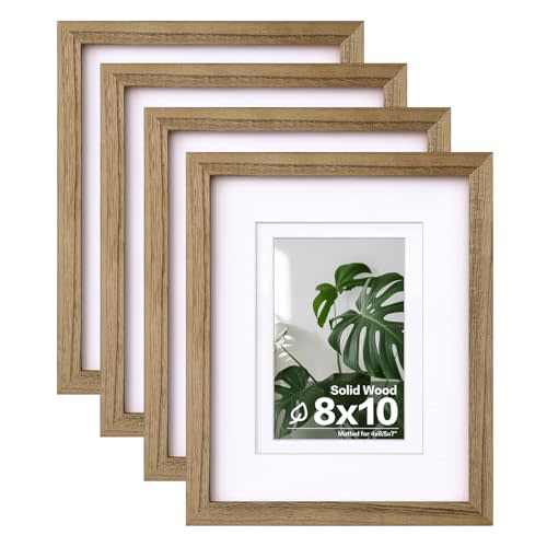 Egofine 8x10 Picture Frames with Plexiglass, Display Pictures 4x6/5x7 with Mat or 8x10 Without Mat Set of 4 for Tabletop and Wall Mounting, Carbonized Brown