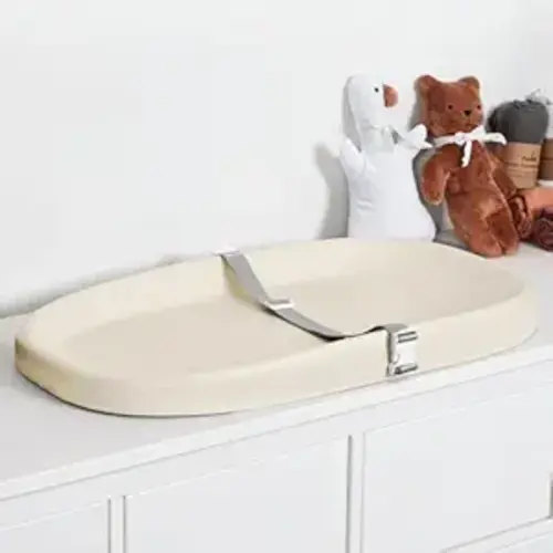 Papablic Baby Changing Pad – Soft & Wipeable Diaper Changing Table Mat for Dresser Bed Sofa, Built-in Safety Belt, Non-Slip, Waterproof, Easy to Clean – Ideal Gift for New Parents (Beige)
