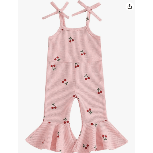Baby Girl Strawberry Clothes Toddler Bell Bottom Romper Sleeveless Halter Jumpsuit Flare Pant Overalls Summer Outfit