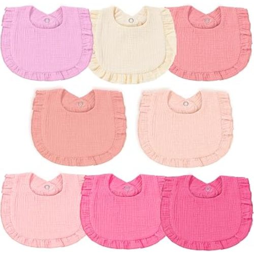 Baby Muslin Bibs, Bandana Drool Bib for Girls, Adjustable 100% Cotton Soft Baby Bibs for Drooling and Teething Organic Solid Colors Lap-Shoulder