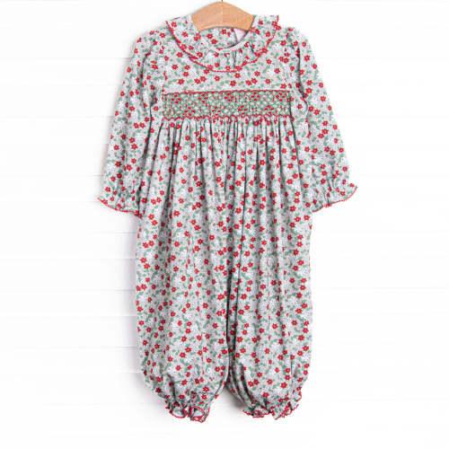 Holly Jolly Floral Smocked Romper, Green – Stitchy Fish