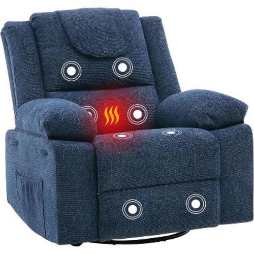 360° Swivel Rock Recliner Chairs Single Sofa with Vibration Massage and Heating for Living Room/Bedroom,Blue/Green/Gray