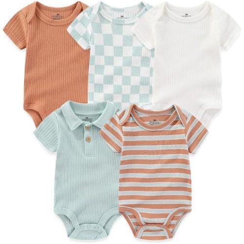 Baby Boy Girl Short Sleeve Romper Infants Outfit New Born Unisex-Baby 100% Cotton Bodysuits 5-Pack 0-12 Month