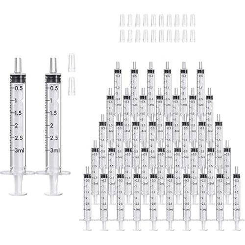 JOLLY PARTY 100 Pack 3ml Syringes with Caps, Mini 3cc Syringe Needleless, Small Oral Syringe with Tip Cap Individually Wrapped for Scientific Labs, Liquid Measuring, Pet Feeding, Oil & Glue Dispenser