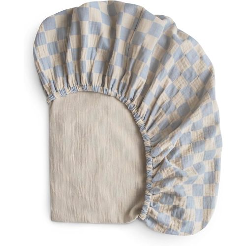 mushie Extra Soft Muslin Fitted Crib Sheet | 192 Thread Count | 28"x 52" (Blue Check)
