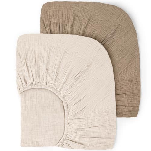 lulumoon Muslin Crib Sheets for Baby: 52x28 Fit for Standard Crib Mattress | Soft Cotton for Baby's Cozy Sleep - Breathable Keeps Baby Cool and Dry All Night - Neutral for Boys and Girls 2Pack
