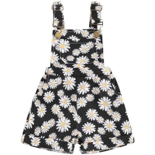 Toddler Baby Girl Sunflower Print Overalls Shorts with Pocket Suspender Trousers Cute Summer Clothing Outfit