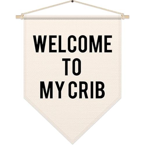 Welcome To My Crib Posters Hanger Frame, Shared Nursery Decor for Baby Boy Girl, Pennant Banner Flag for Bedroom Kids Room Playroom, Nursery Birthday Gifts, Baby Room Decor