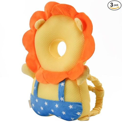 Baby Head Protector Backpack -Soft & Lightweight Pads - Prevents Bebes Backward Fall Lion Plush Stuffed